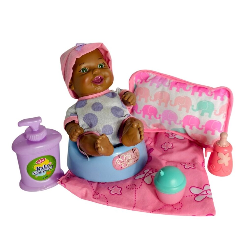 African American Baby Doll Playset w/ Accessories Bottle Blanket Realistic